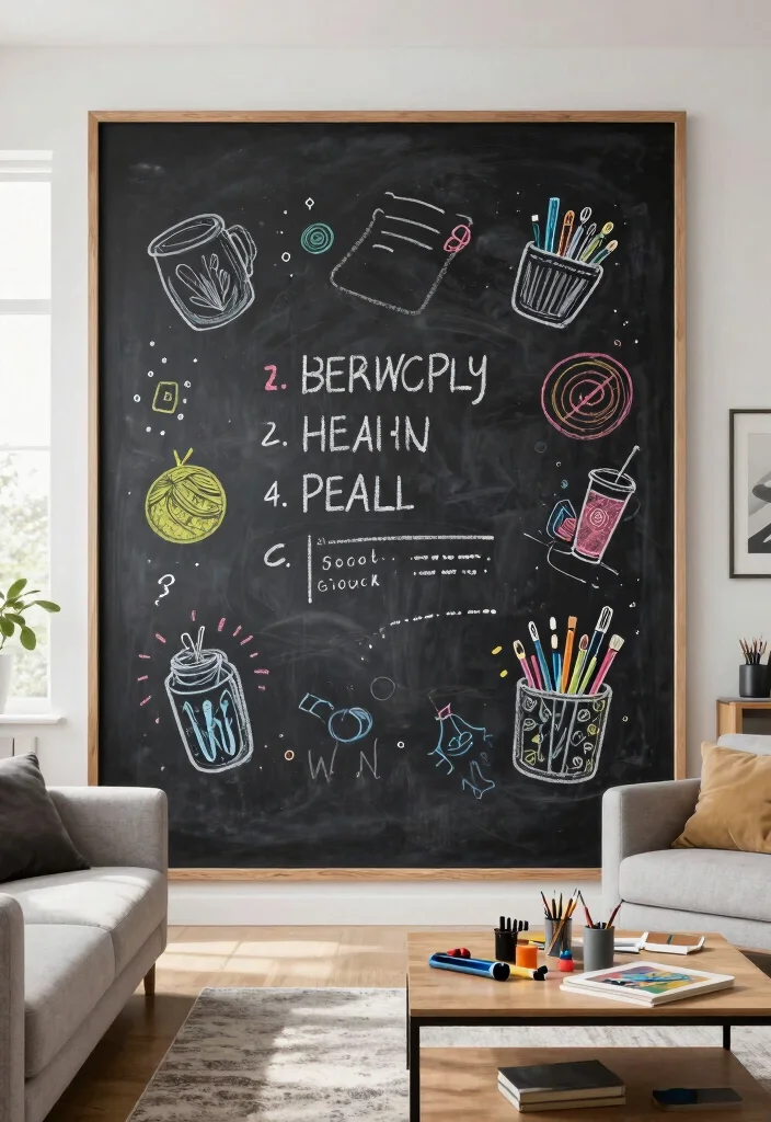 16 Simple Wall Decor Living Room Ideas: Clean Minimal Touch - 14. Chalkboard or Whiteboard Wall 1