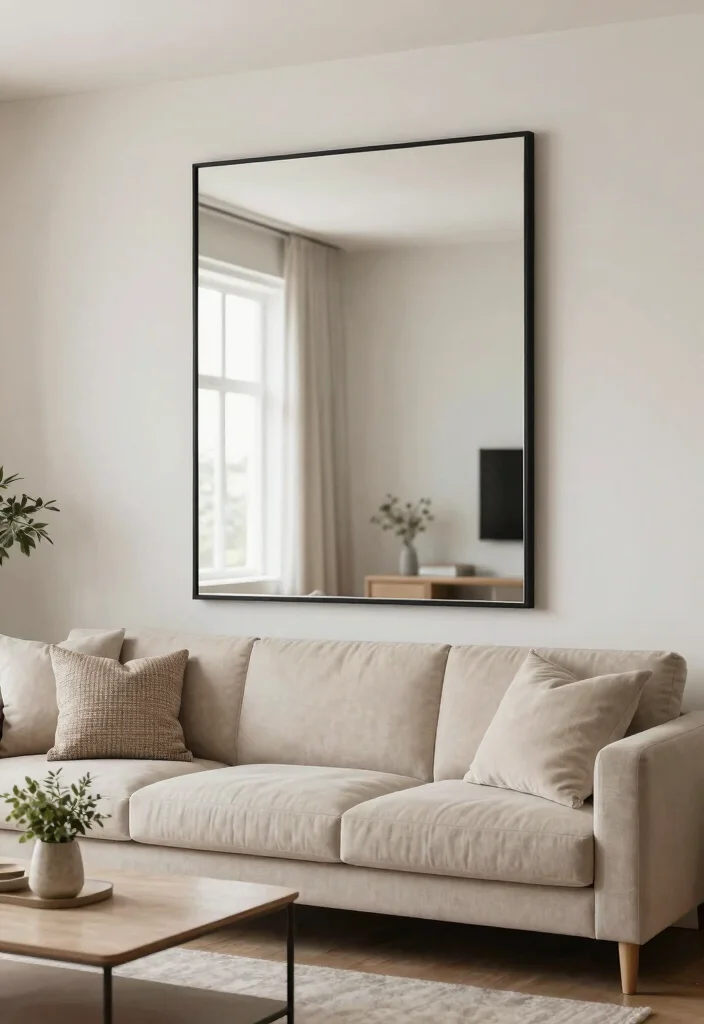16 Simple Wall Decor Living Room Ideas: Clean Minimal Touch - 8. Large Mirrors 1