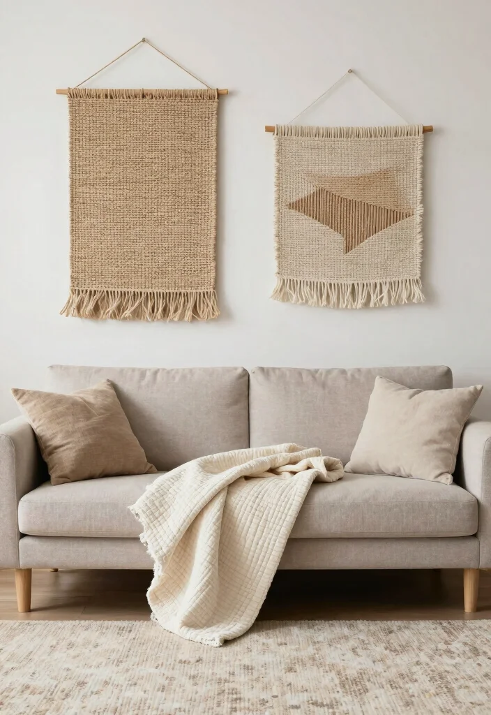 16 Simple Wall Decor Living Room Ideas: Clean Minimal Touch - 9. Layered Textiles 1
