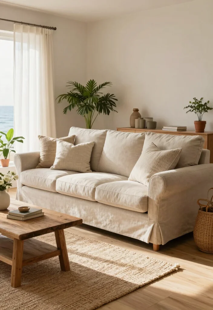 16 Slipcovered Sofa Living Room Ideas for a Relaxed Coastal Style - 1. Embrace Neutral Tones 1