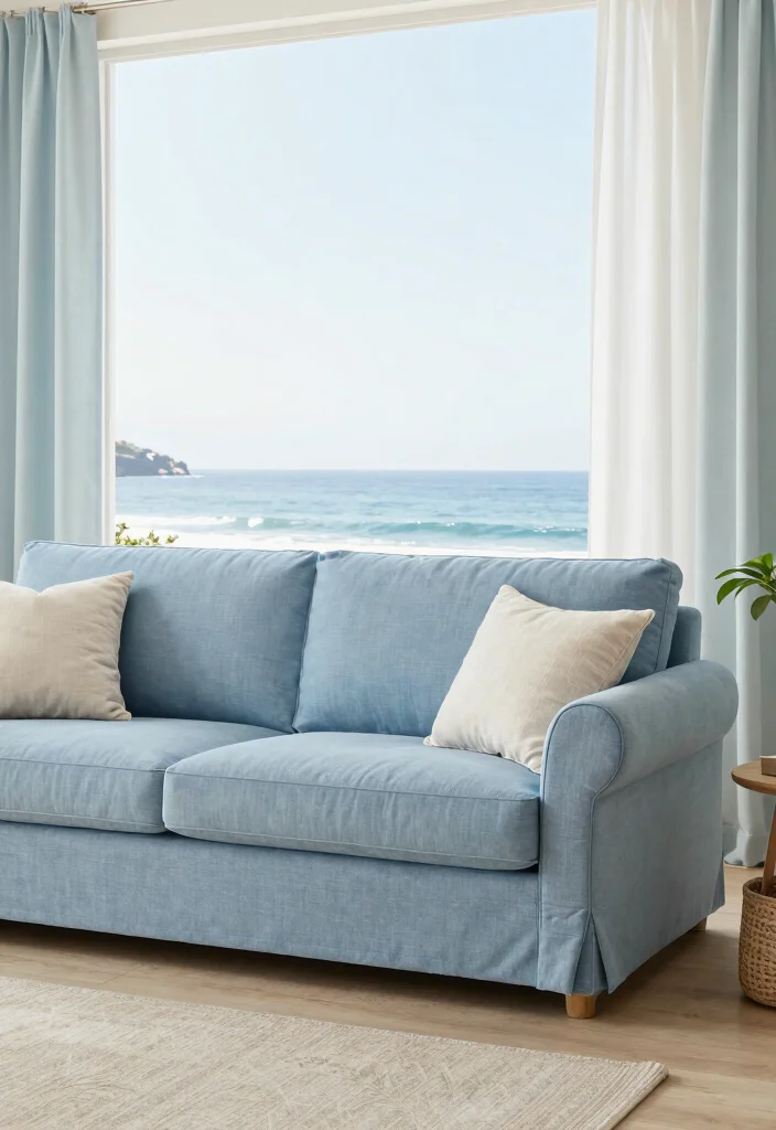 16 Slipcovered Sofa Living Room Ideas for a Relaxed Coastal Style - 5. Sustainable Fabrics 1