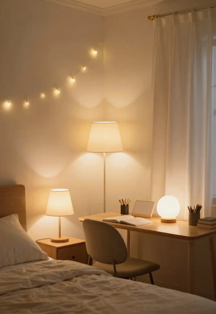 16 Small Bedroom With Study Table Ideas Smart Dual Function - 11. Cozy Lighting 1