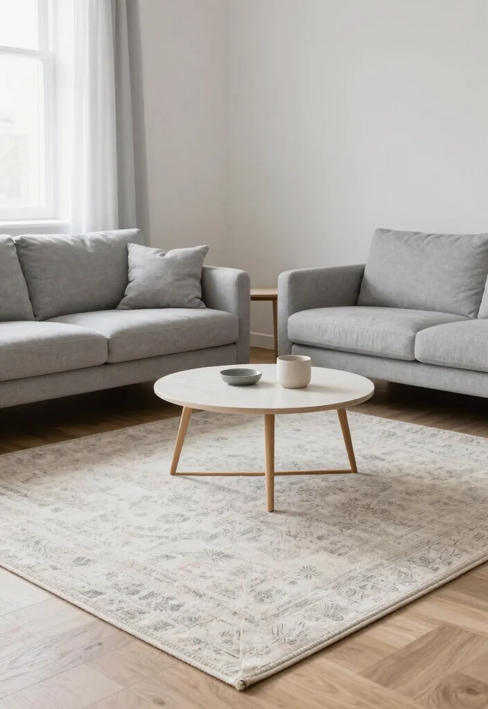 16 Small Scandinavian Living Room Ideas: Light, Minimal, Calm - 6. Create Zones with Rugs 1
