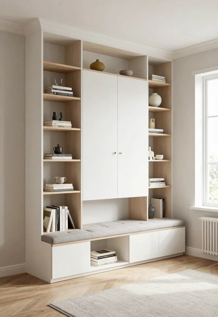 16 Small Scandinavian Living Room Ideas: Light, Minimal, Calm - 7. Use Built-In Storage 1