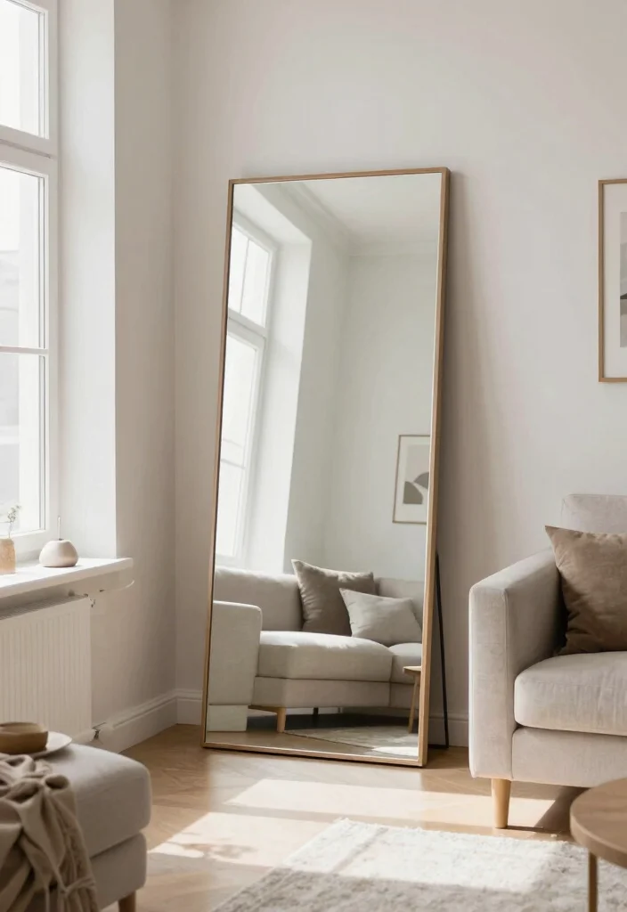 16 Small Scandinavian Living Room Ideas: Light, Minimal, Calm - 8. Incorporate Mirrors 1