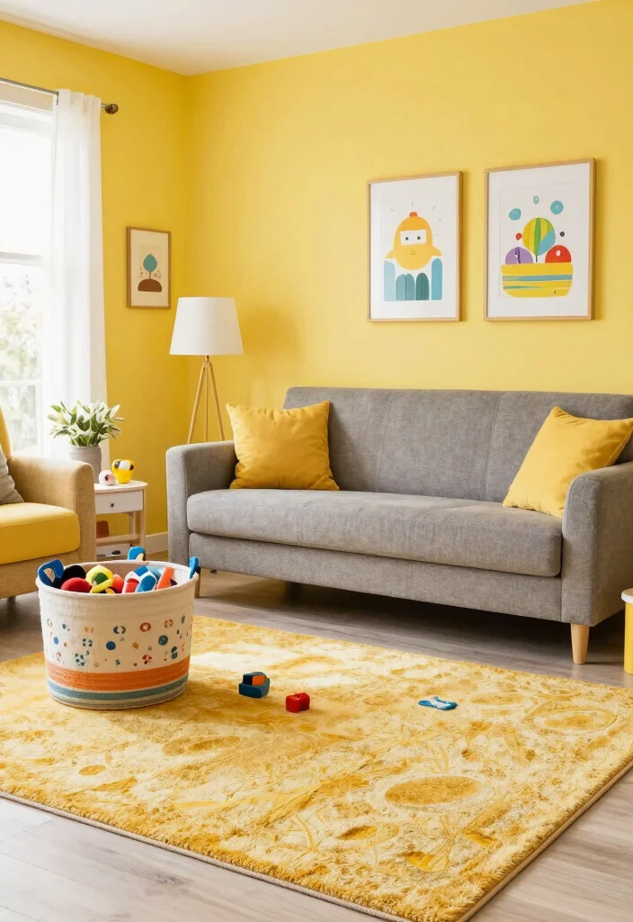 16 Yellow Walls Living Room Ideas Cheerful Warm Energy - 12. Family-Friendly Fun 1