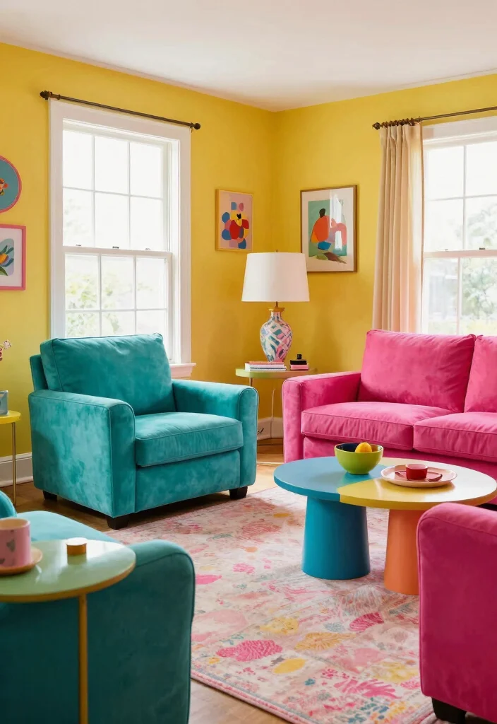 16 Yellow Walls Living Room Ideas Cheerful Warm Energy - 15. Bright Furniture Choices 1