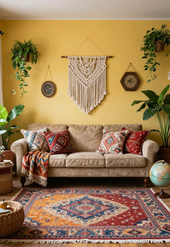 16 Yellow Walls Living Room Ideas Cheerful Warm Energy - 5. Bohemian Charm 1