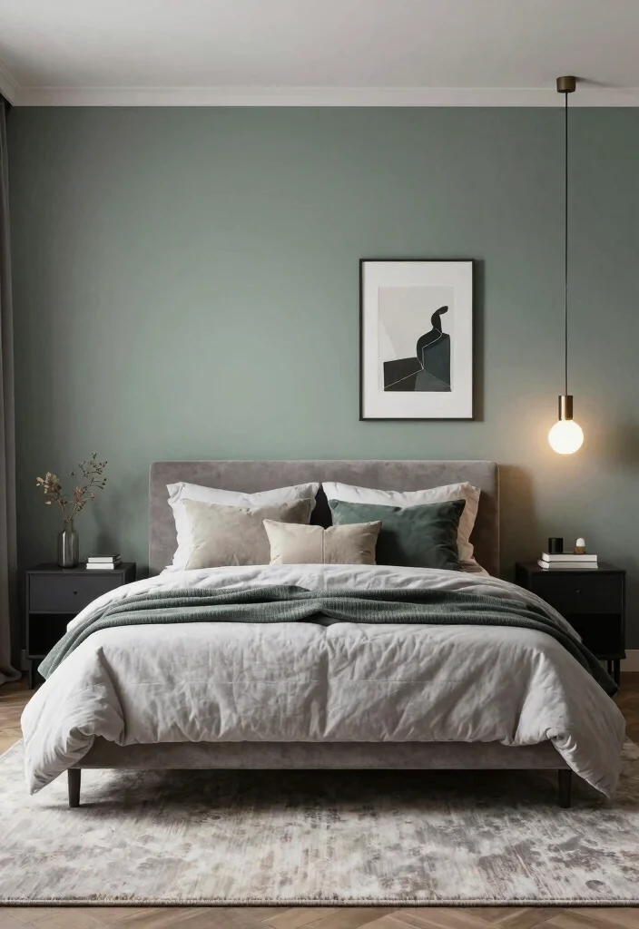 17 Bedroom Green Accent Wall Ideas Fresh Modern Contrast - 10. Gray-Infused Green 1