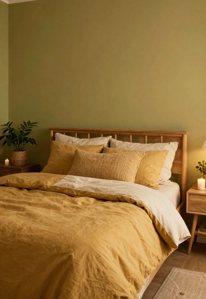 17 Bedroom Green Accent Wall Ideas Fresh Modern Contrast - 13. Warm Honey Green 1