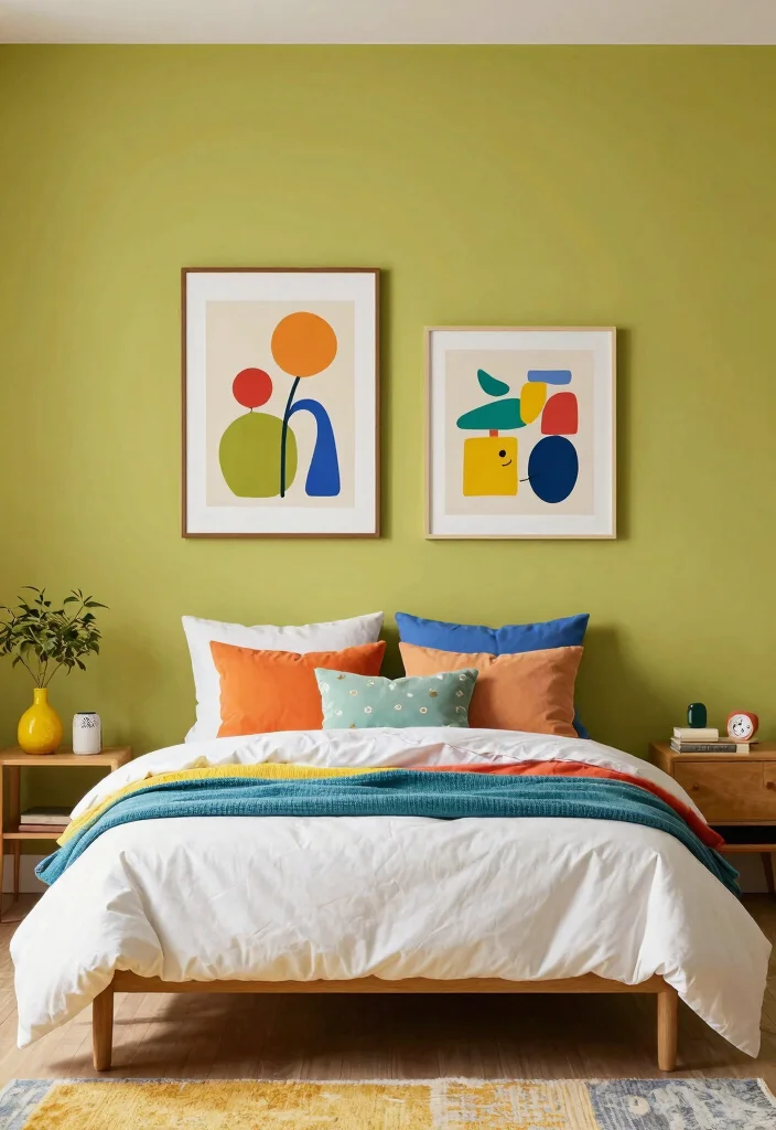 17 Bedroom Green Accent Wall Ideas Fresh Modern Contrast - 16. Bright Olive Charm 1