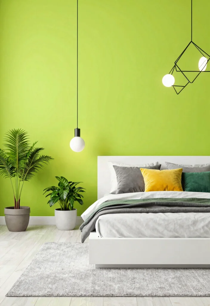 17 Bedroom Green Accent Wall Ideas Fresh Modern Contrast - 3. Bold Lime Green Pop 1