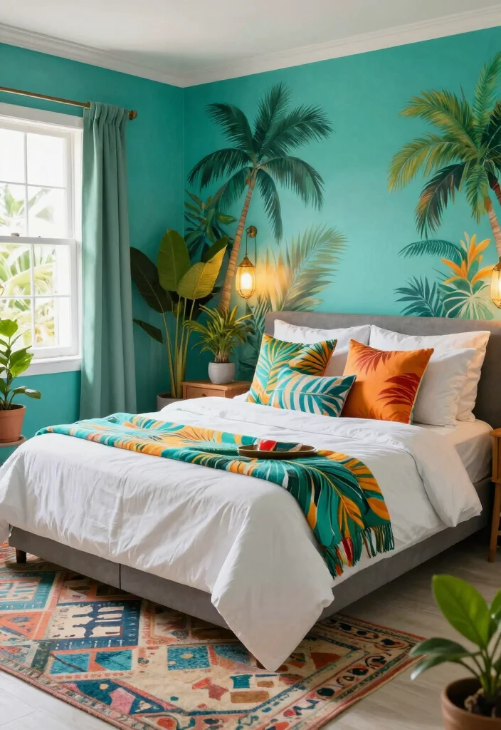 17 Bedroom Green Accent Wall Ideas Fresh Modern Contrast - 6. Tropical Teal Twist 1