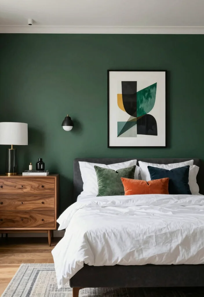 17 Bedroom Green Accent Wall Ideas Fresh Modern Contrast - 7. Classic Charcoal Green 1
