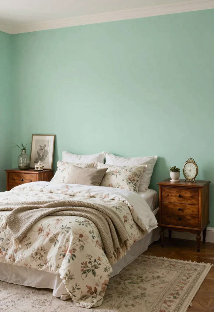 17 Bedroom Green Accent Wall Ideas Fresh Modern Contrast - 9. Vintage Mint Green 1