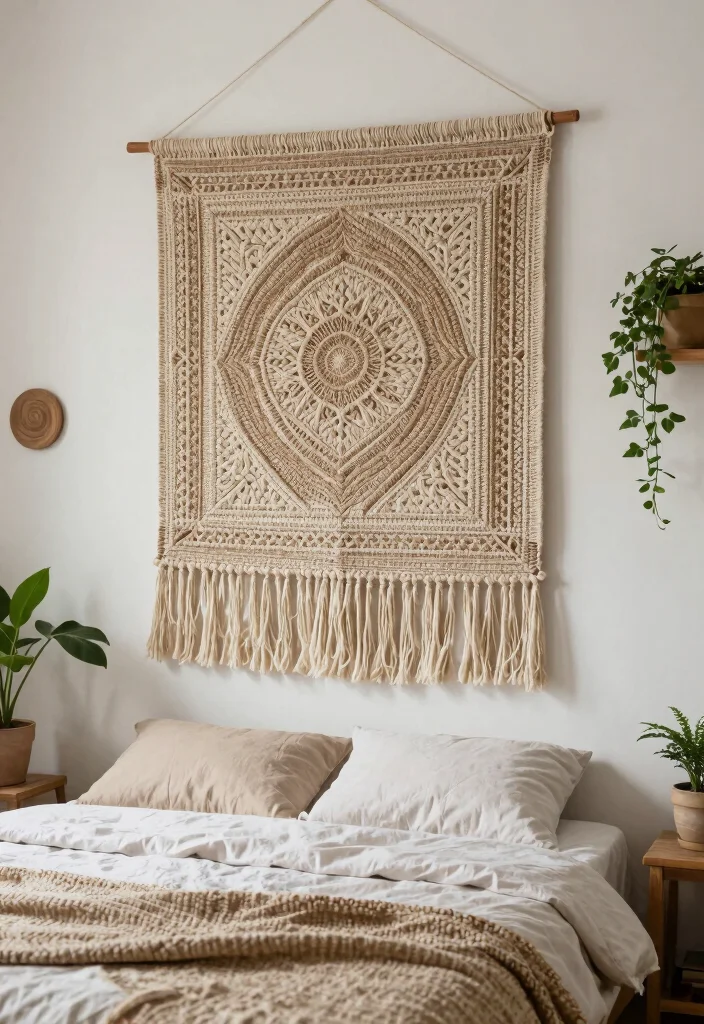 17 Bedroom Wall Design Ideas for Stylish Visual Impact - 10. Natural Fiber Wall Hangings 1