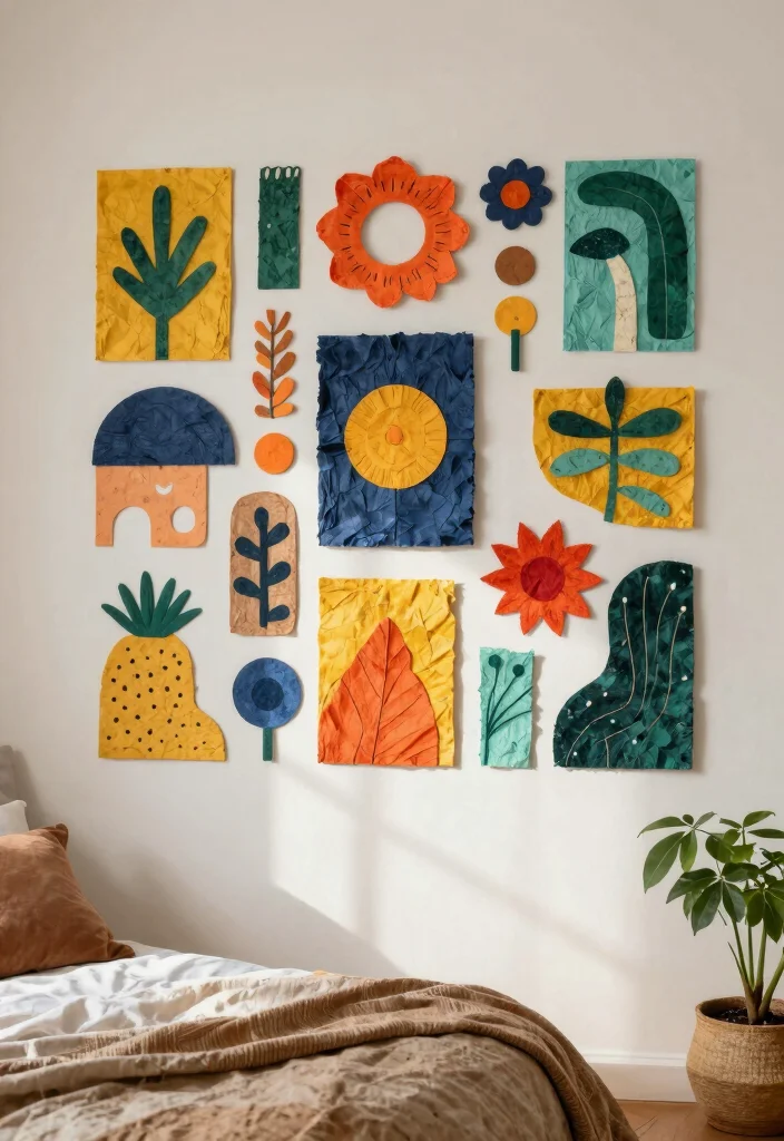 17 Bedroom Wall Design Ideas for Stylish Visual Impact - 12. Recycled Paper Art 1