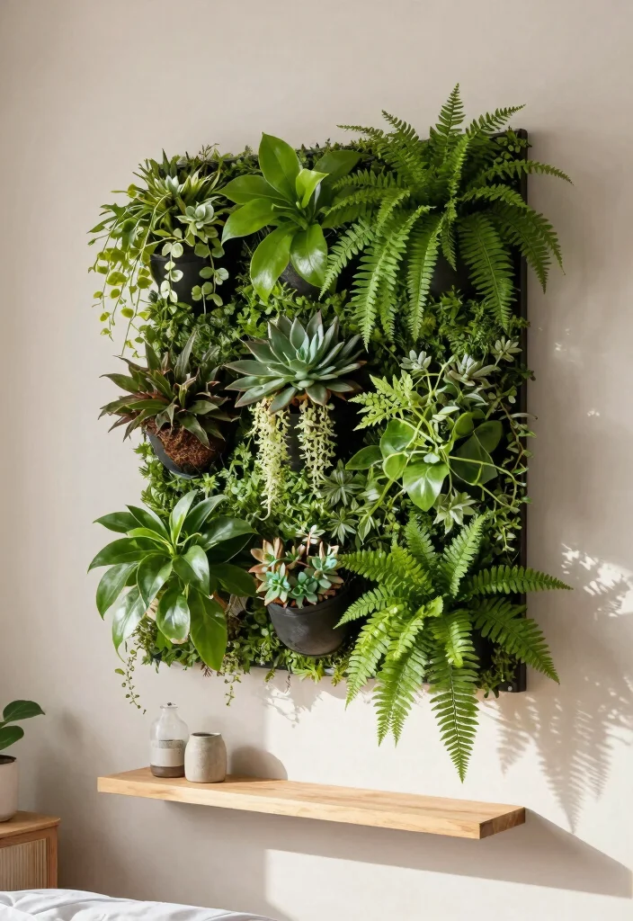 17 Bedroom Wall Design Ideas for Stylish Visual Impact - 2. Indoor Vertical Gardens 1
