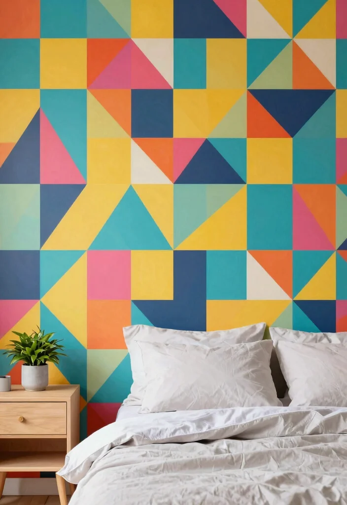 17 Bedroom Wall Design Ideas for Stylish Visual Impact - 5. Geometric Wall Patterns 1