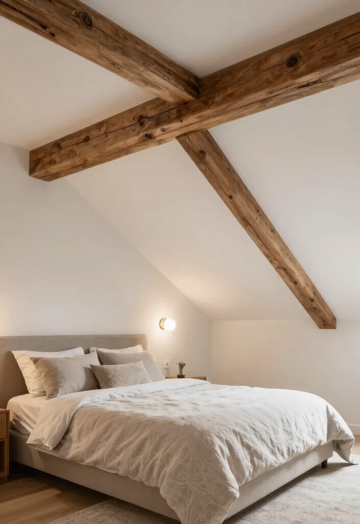 17 Bedroom With Sloped Ceiling Ideas: Cozy Smart Layouts - 12. Use Decorative Beams to Enhance Character 1
