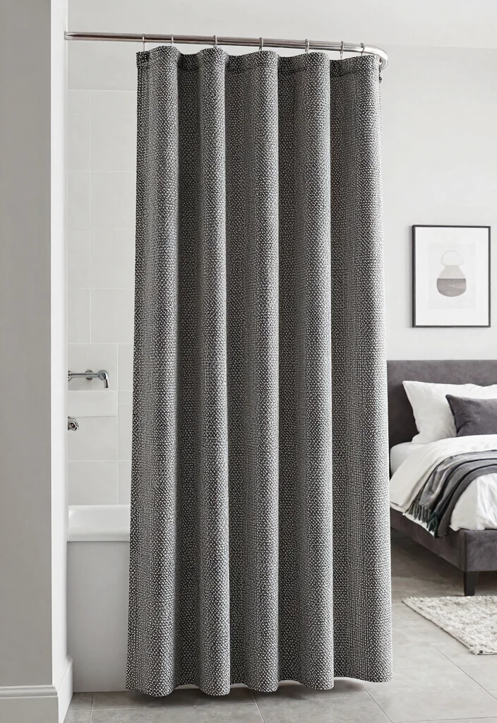 17 Bedroom and Bathroom in One Ideas for a Seamless Open Layout - 15. Trendy Bathroom Shower Curtain: A Stylish Divider 1