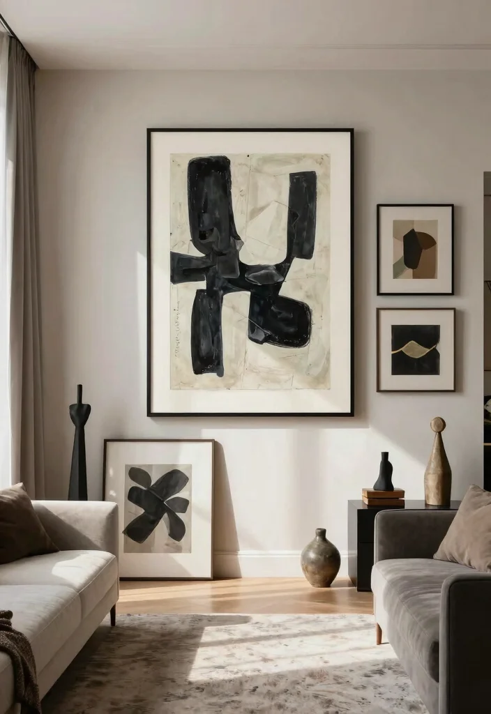 17 Curtain Wall Living Room Ideas: Soft Architectural Drama - 10. Artful Decor 1