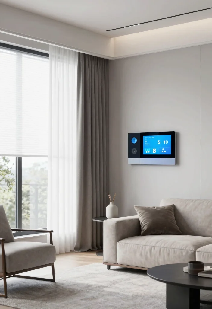 17 Curtain Wall Living Room Ideas: Soft Architectural Drama - 12. Smart Home Integration 1