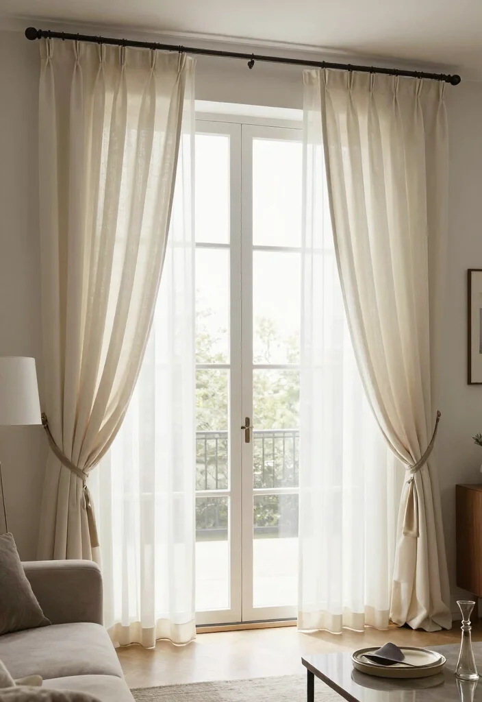 17 Curtain Wall Living Room Ideas: Soft Architectural Drama - 14. Custom Window Treatments 1