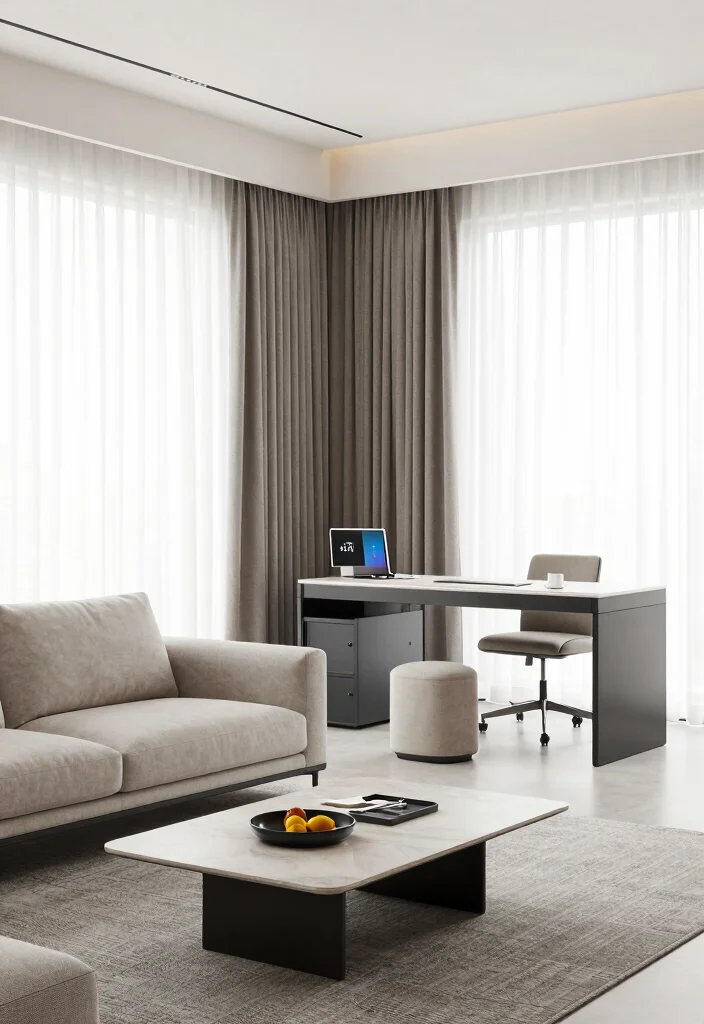 17 Curtain Wall Living Room Ideas: Soft Architectural Drama - 16. Multifunctional Spaces 1