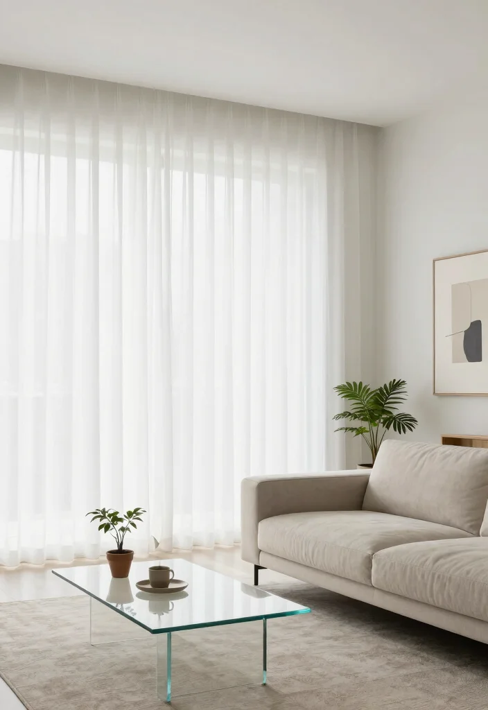 17 Curtain Wall Living Room Ideas: Soft Architectural Drama - 5. Minimalist Aesthetics 1