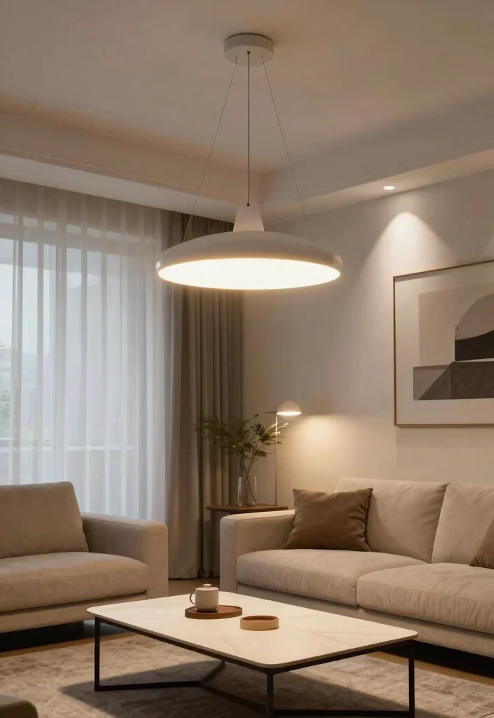 17 Curtain Wall Living Room Ideas: Soft Architectural Drama - 6. Statement Lighting 1