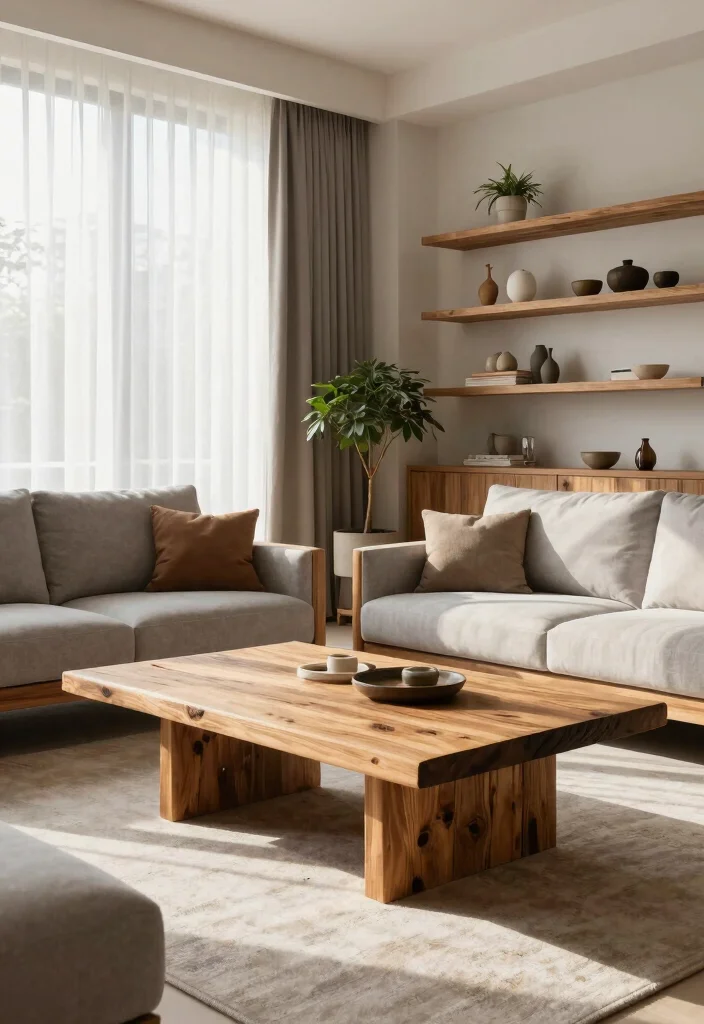 17 Curtain Wall Living Room Ideas: Soft Architectural Drama - 7. Natural Wood Accents 1