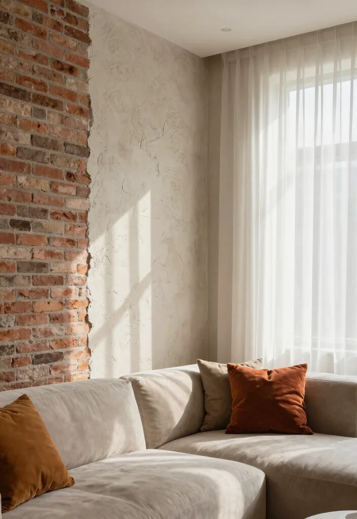 17 Curtain Wall Living Room Ideas: Soft Architectural Drama - 8. Textured Walls 1