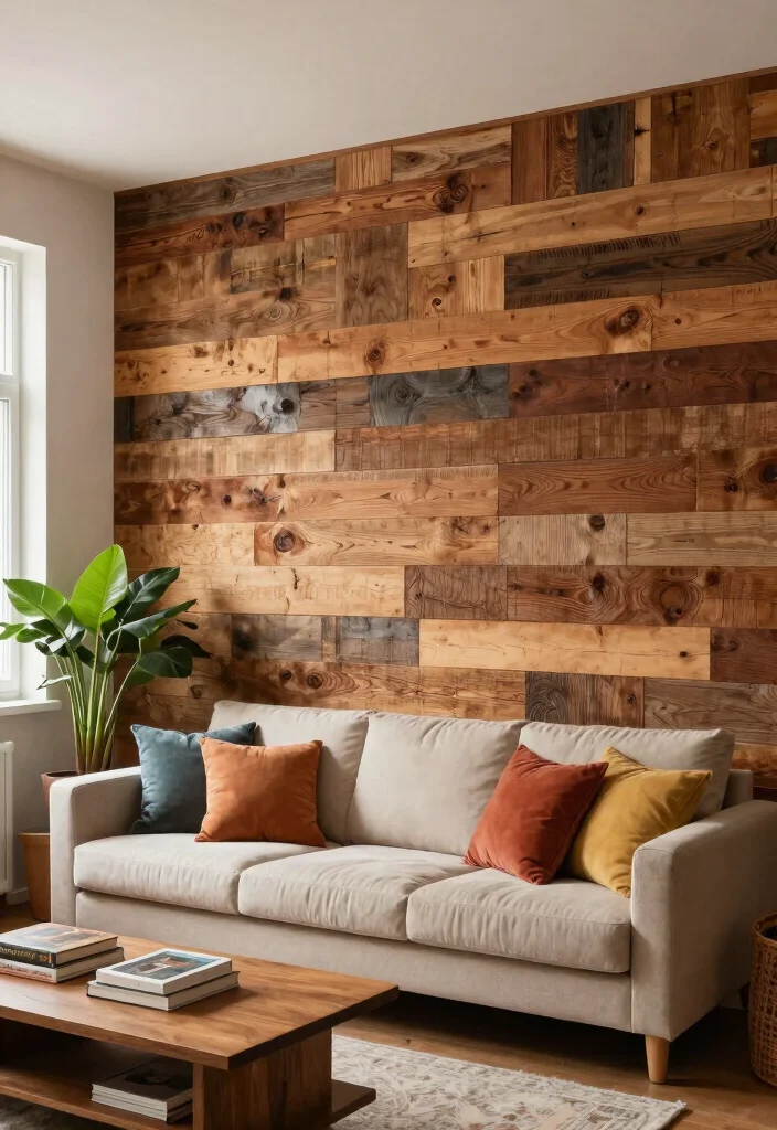 17 Feature Wall Ideas for Living Rooms with Bold Visual Impact - 1. Timeless Reclaimed Wood 1