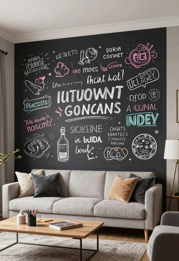 17 Feature Wall Ideas for Living Rooms with Bold Visual Impact - 10. Chalkboard Paint 1