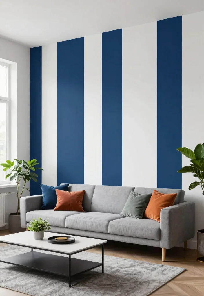 17 Feature Wall Ideas for Living Rooms with Bold Visual Impact - 11. Painted Stripes 1