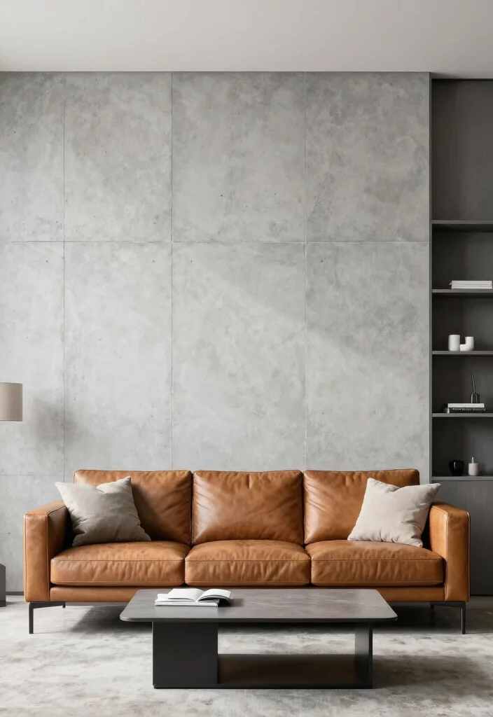 17 Feature Wall Ideas for Living Rooms with Bold Visual Impact - 14. Minimalist Concrete Wall 1