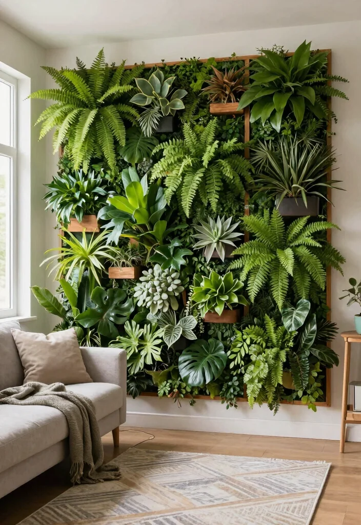 17 Feature Wall Ideas for Living Rooms with Bold Visual Impact - 3. Living Plant Wall 1