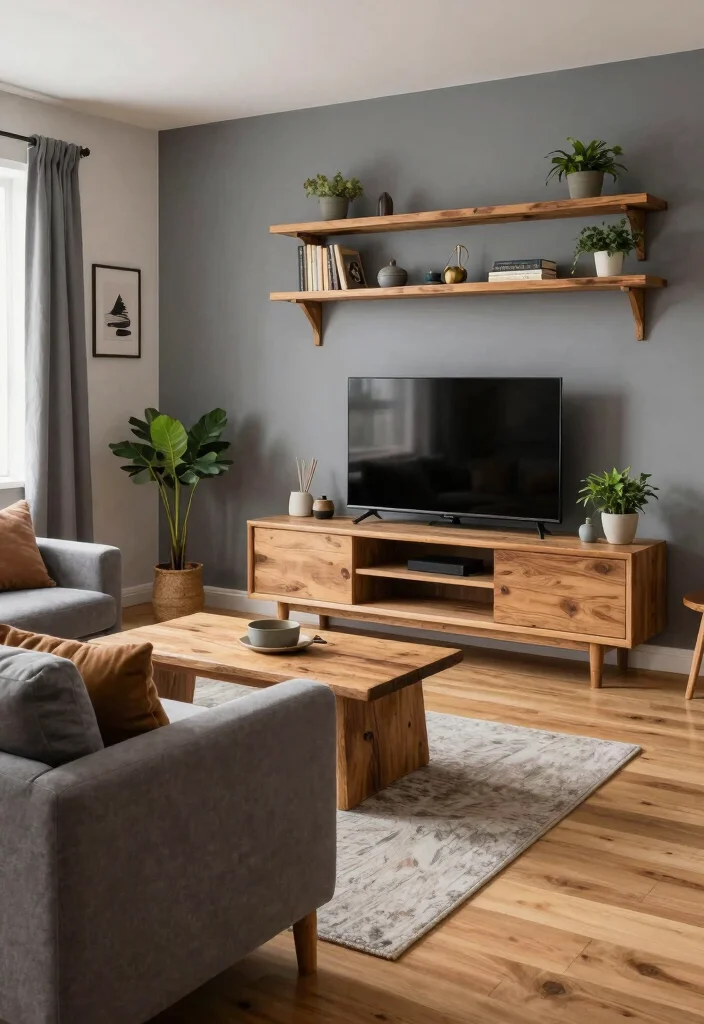 17 Grey Living Room Decor Ideas Timeless Modern Neutrals - 3. Adding Warmth with Wood 1