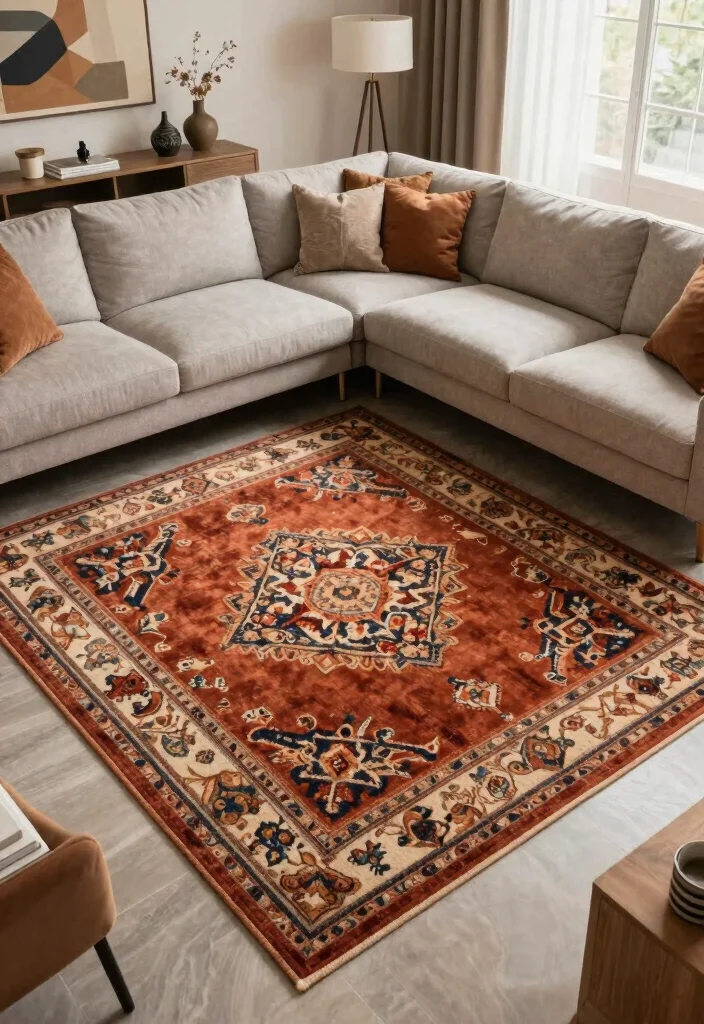 17 L Sofa Living Room Modern Ideas: Sleek Functional Layouts - 16. Statement Rugs to Define Spaces 1