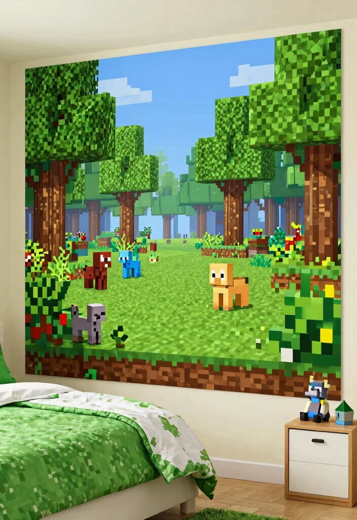 17 Minecraft Bedroom Ideas Game Aesthetic Fun Theme - 1. Pixel Perfect Wall Murals 1