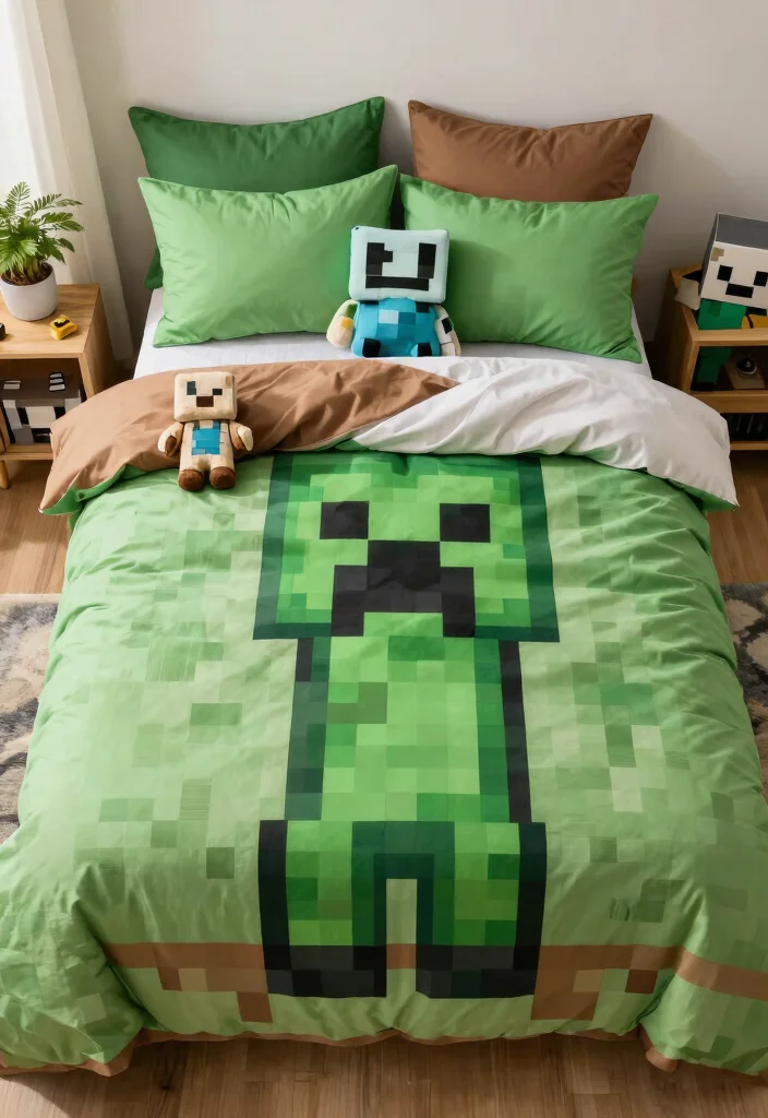 17 Minecraft Bedroom Ideas Game Aesthetic Fun Theme - 2. Cozy Block Bedding 1