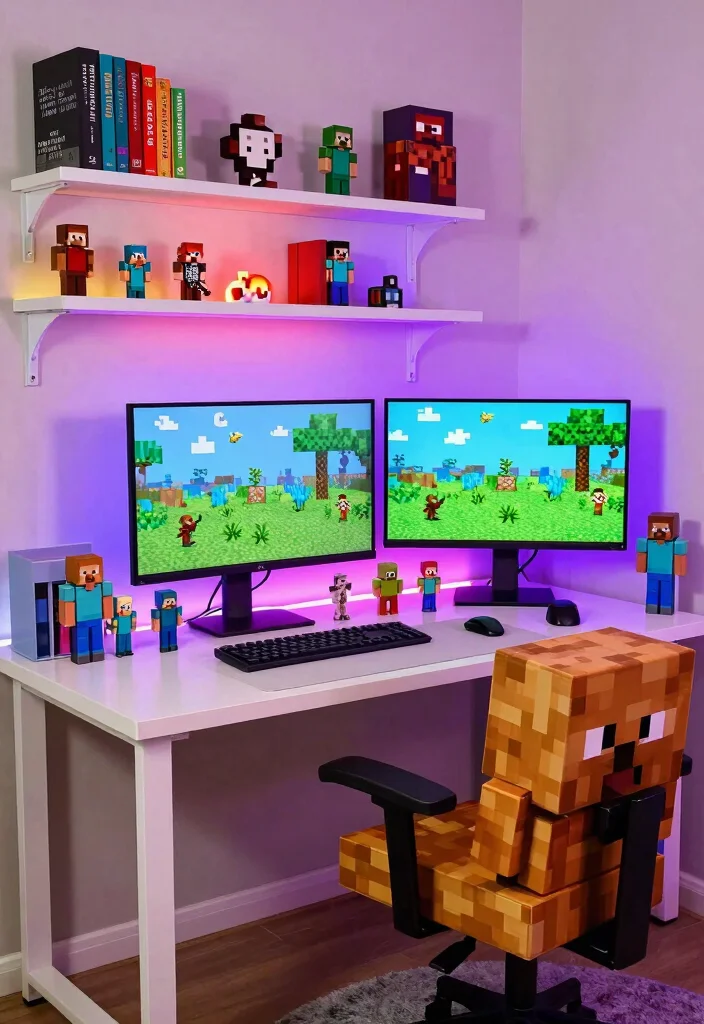 17 Minecraft Bedroom Ideas Game Aesthetic Fun Theme - 3. Gaming Corner with Desks 1