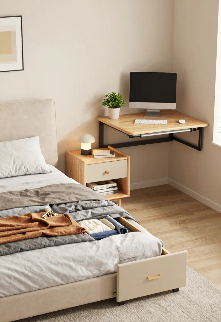 17 Small Bedroom Decor Ideas for Couples: Romantic and Practical - 2. Multi-Functional Furniture 1