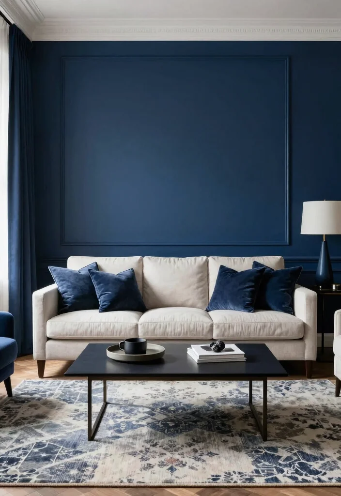 17 Small Living Room Colors Ideas That Open Up Space - 10. Classic Navy Blue for Depth and Contrast 1