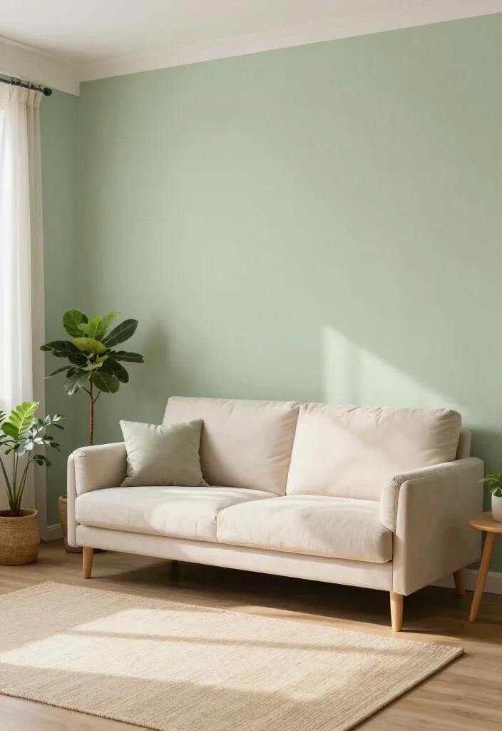 17 Small Living Room Colors Ideas That Open Up Space - 11. Gentle Sage Green for a Natural Vibe 1