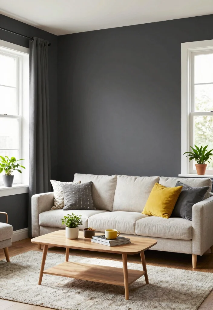 17 Small Living Room Colors Ideas That Open Up Space - 14. Subtle Charcoal for Deep Contrast 1