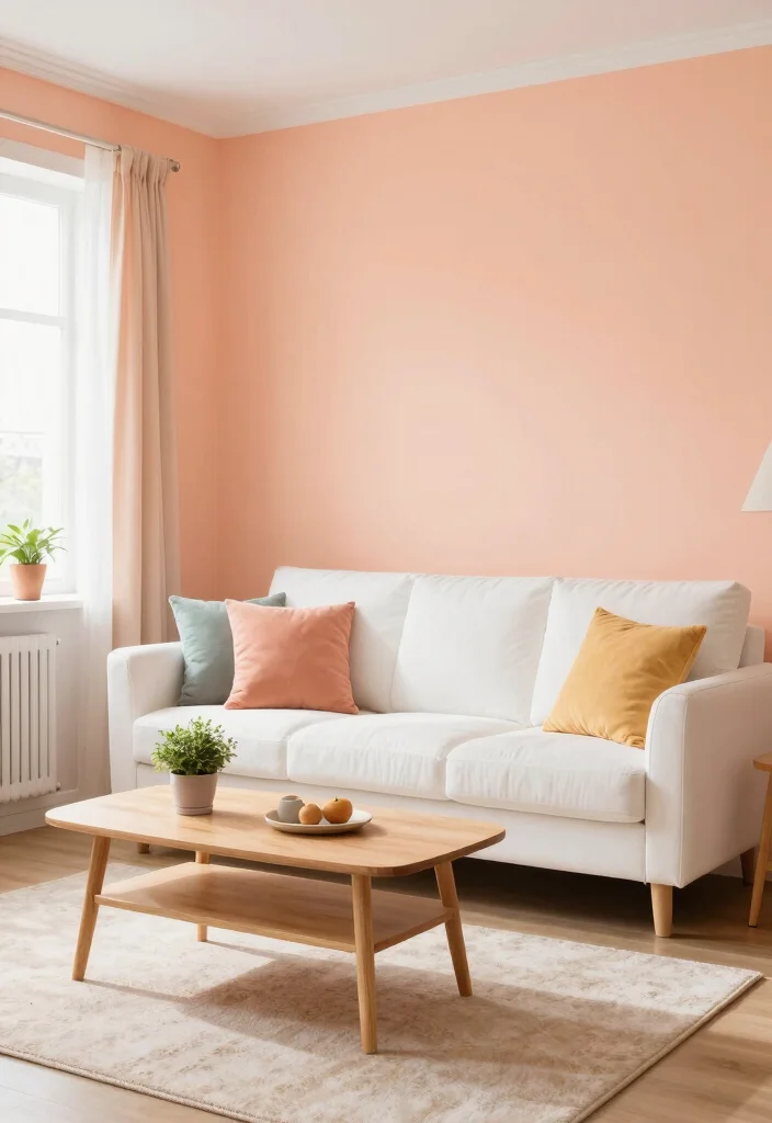 17 Small Living Room Colors Ideas That Open Up Space - 8. Soft Peach for a Soft Glow 1