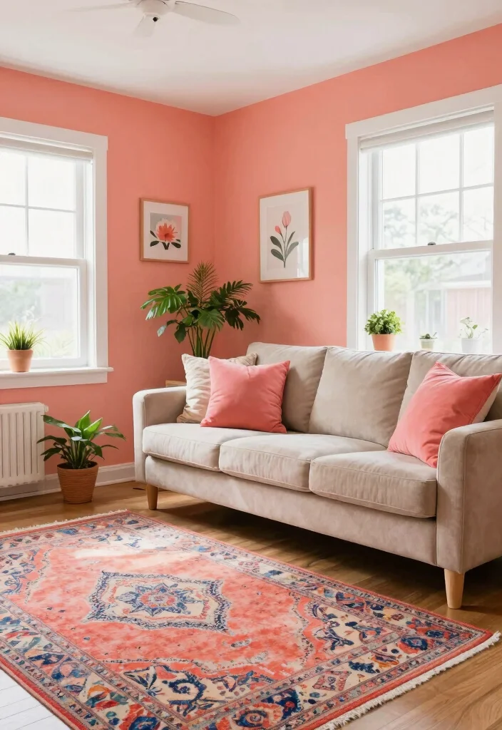 17 Small Living Room Colors Ideas That Open Up Space - 9. Light Coral for a Bright, Energetic Space 1