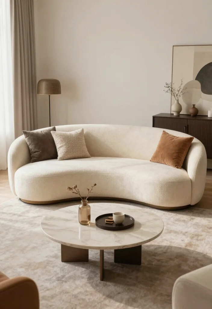 17 Sofa Ideas for Living Room That Work for Any Style - 11. Curved Sofas for Soft Elegance 1
